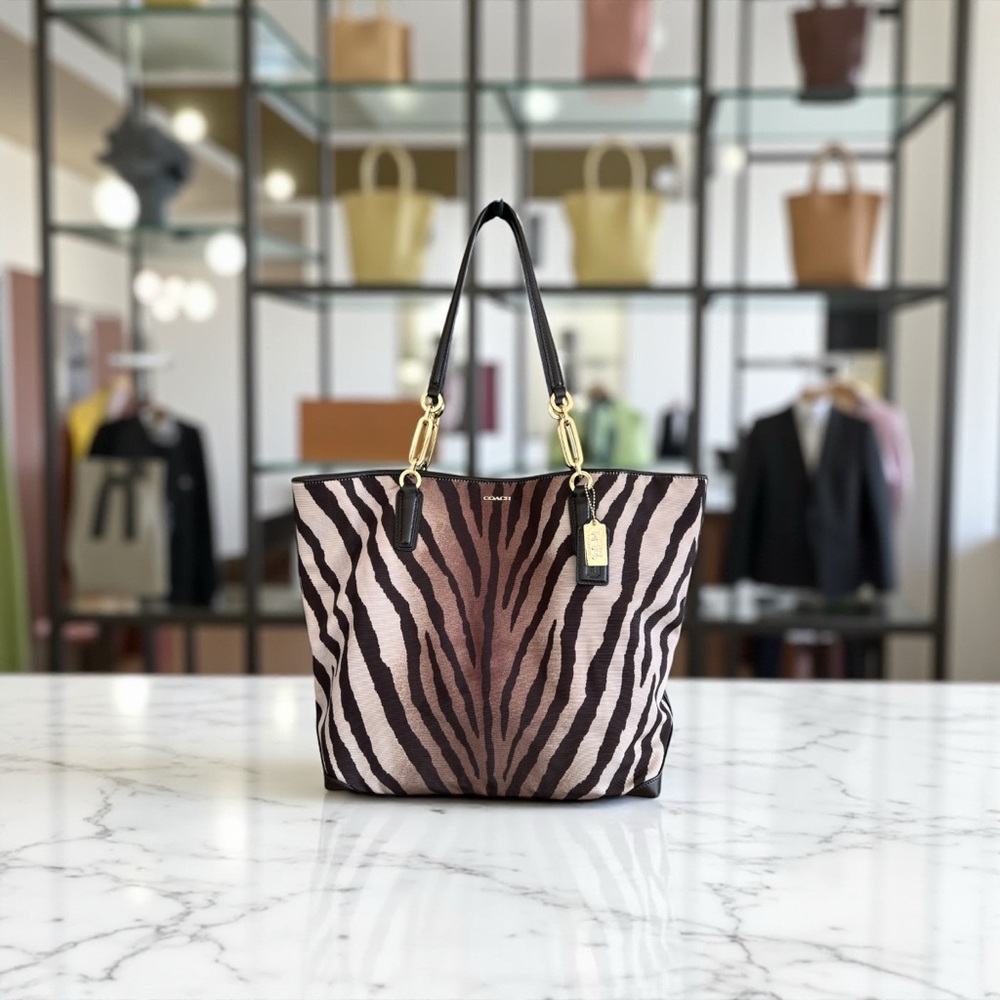 Coach Zebra Stripe Tote in Black and Tan